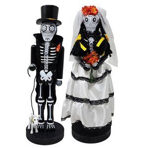 Skeleton Bride and Groom Nutcrackers, Day of the Dead Halloween Decor